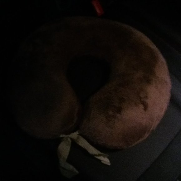 Large Travel Pillow with ties. In Brown Teddy Bear. Memory Foam. - Picture 7 of 7